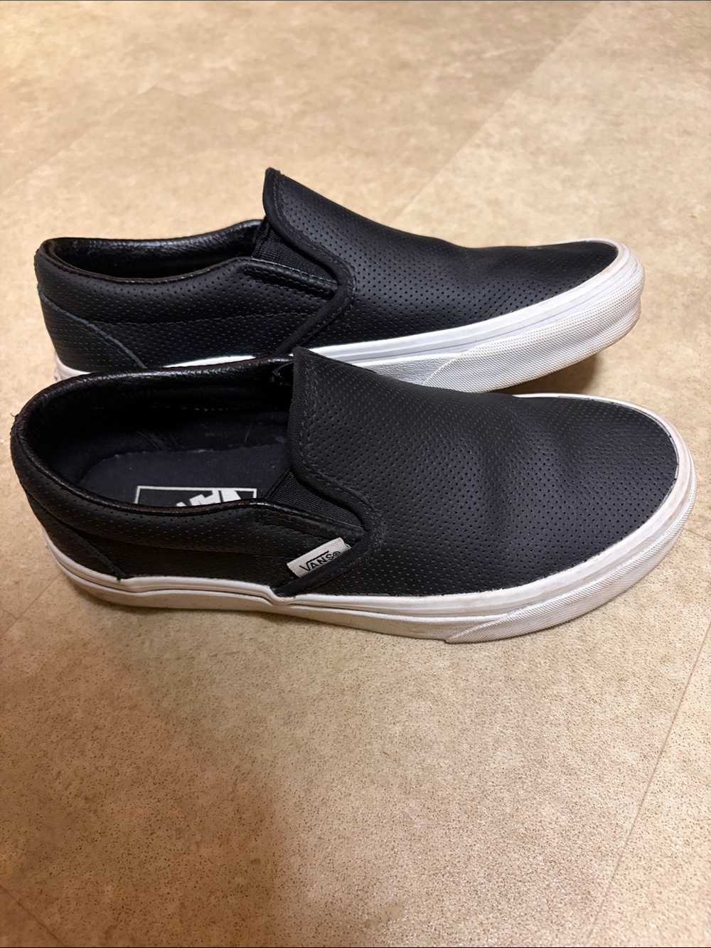 Vans Black Slip-On Perforated Leather with White Sole